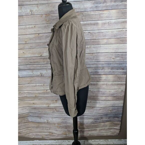 Ann Taylor Loft Khaki Green Military Double Breasted Button Up Jacket Coat 8 - Picture 2 of 4